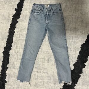 AGOLDE High-Waisted Straight Leg Jeans Size 23 | Light Wash Raw Hem Denim
